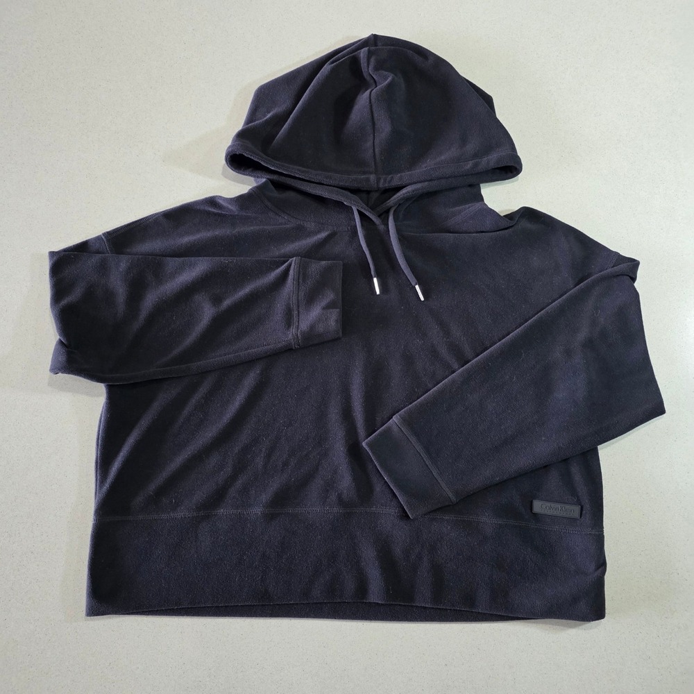 Calvin Klein Performance Womens Black Fleece Hoodie Stretch Pullover Size XL